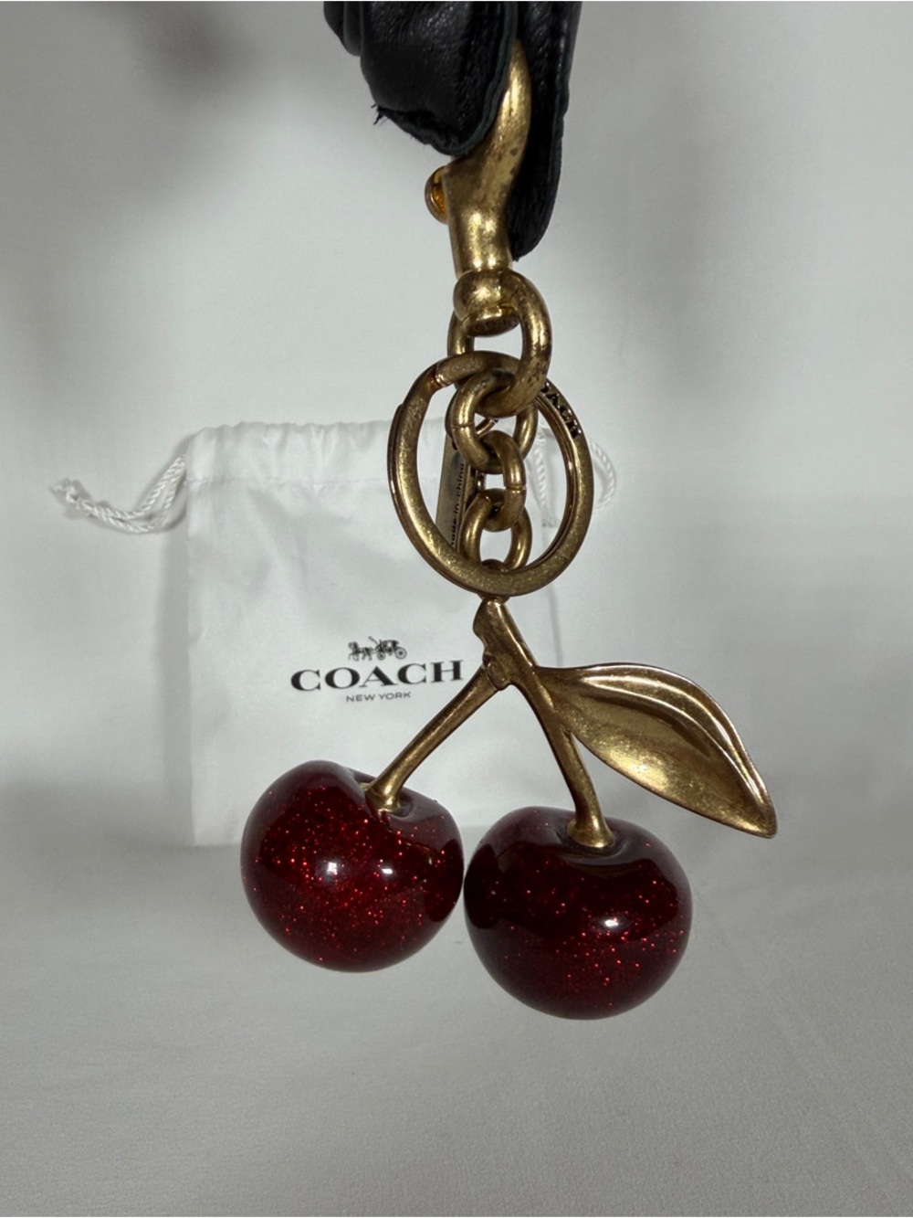 Coach Glitter Cherry Key Charm in Deep Red with Gold Hardware